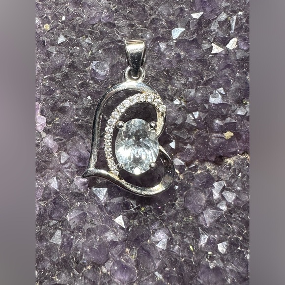 Natural Aquamarine 925 Sterling Silver Pendant Heart - Picture 1 of 9